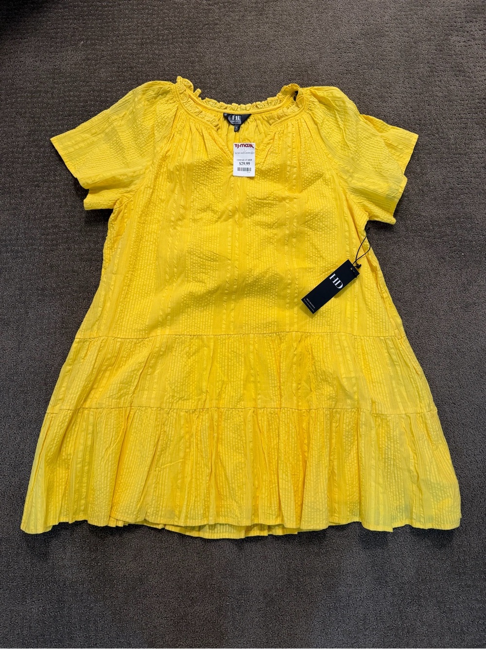 Bright Yellow Tiered Eyelet Dress